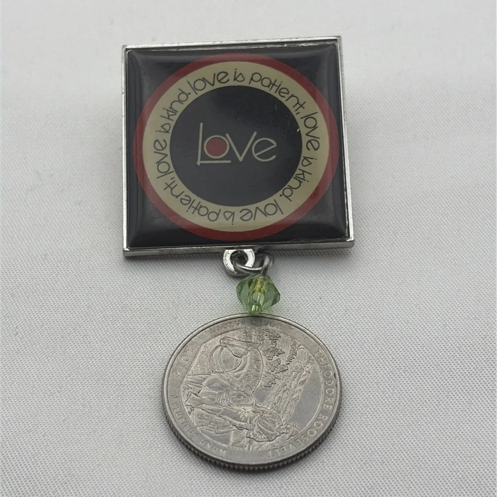 Love Is Kind Love Is Patient Rhinestone Dangler Lapel Hat Pin